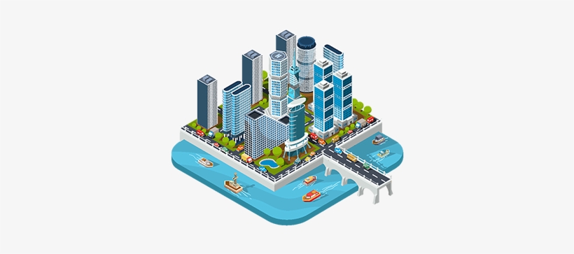 Vector Isometric 3d Illustrations Of Modern Urban Quarter - 건물 도시 일러스트, transparent png