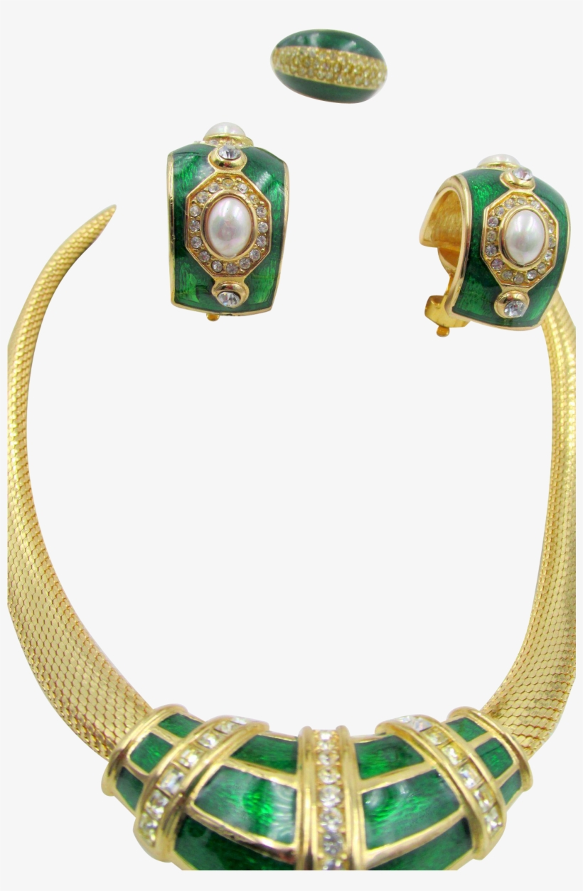 Christian Dior Green Enamel And Rhinestone Necklace,, transparent png