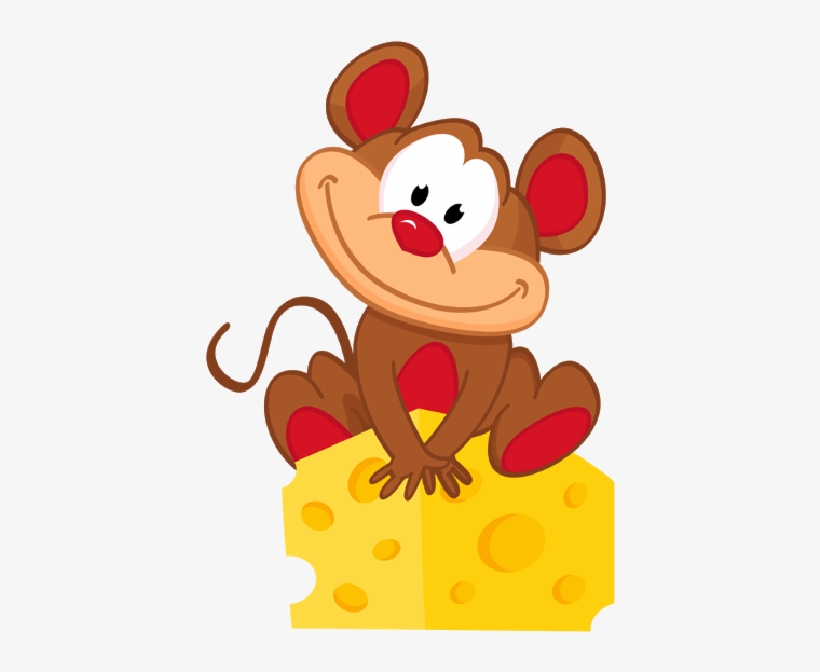 Funny Brown Cartoon Mouse Sitting On Cheese, transparent png