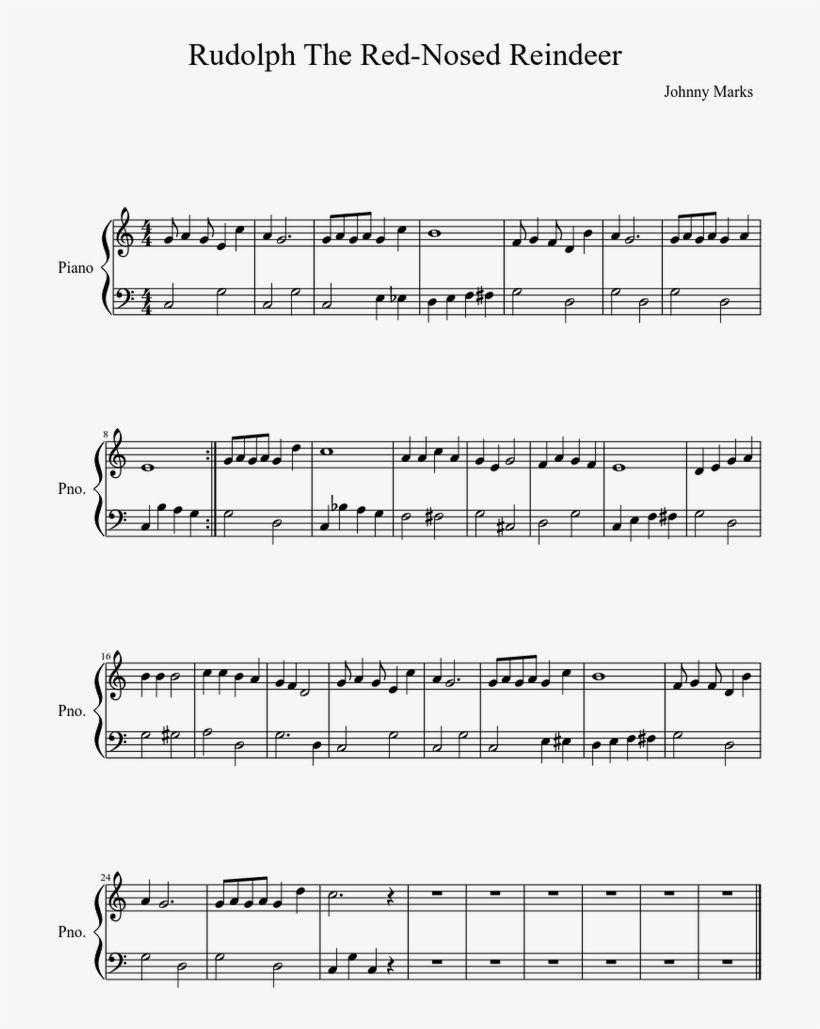 Rudolph The Red-nosed Reindeer Sheet Music For Piano, transparent png