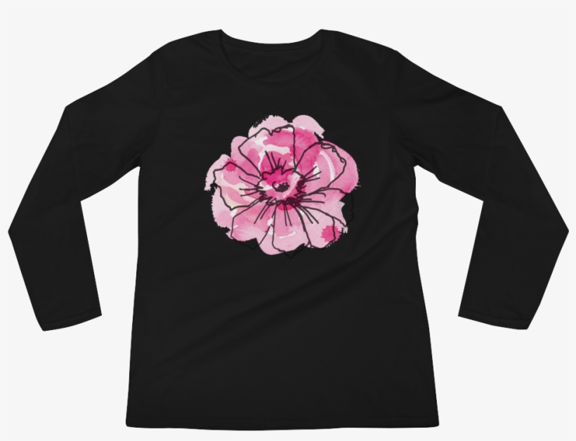 Black Anemone & Pink Watercolor Ladies Long Sleeve, transparent png