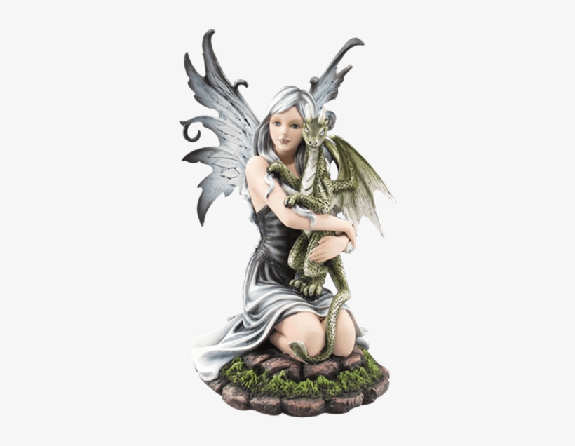 Fairy Hugging Green Dragon Statue, transparent png