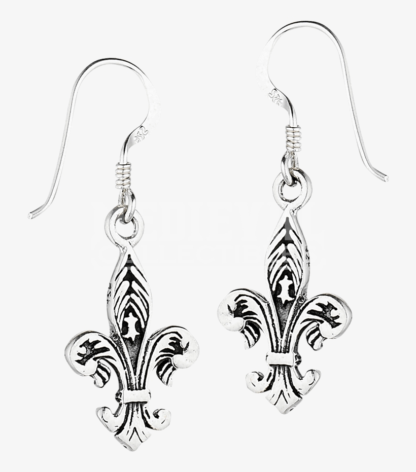 Sterling Silver Ornate Fleur De Lis Earrings, transparent png