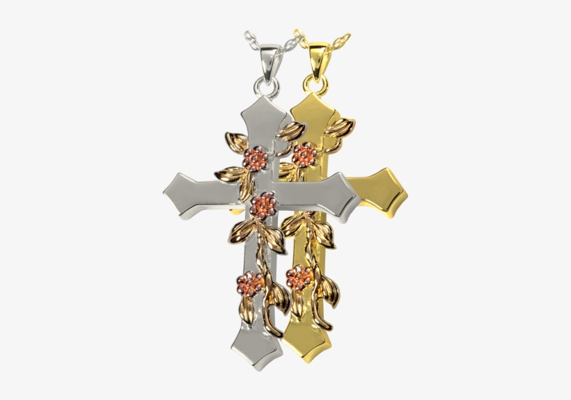 Rose Vine Cross Jewelry Shown In Silver And Gold Metal - Memorial Gallery 3306s Cremation Jewelry Rose Vine, transparent png
