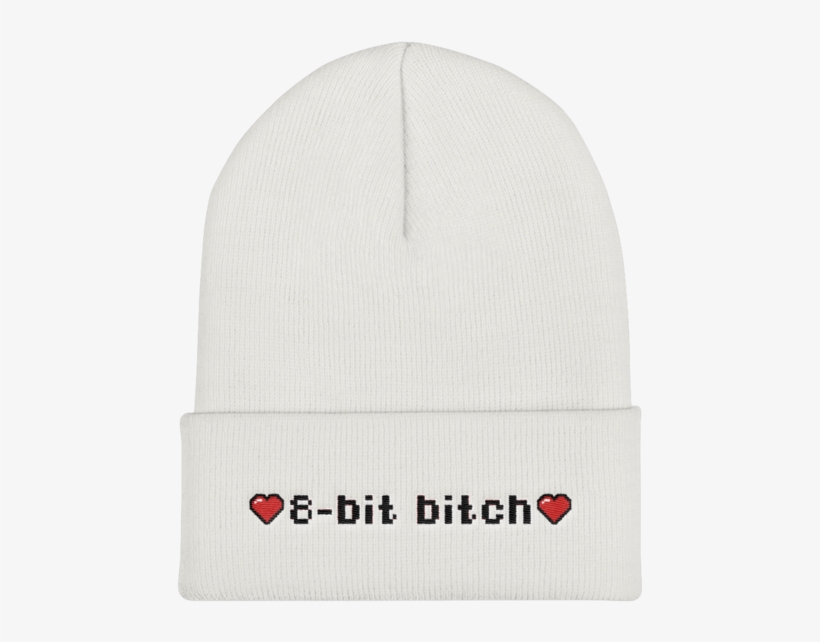 Funny Gaming Kawaii Pixel 8-bit B**** Cuffed Beanie, transparent png