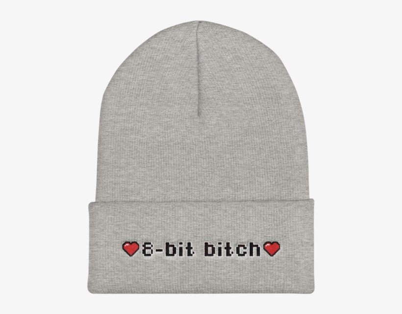 Funny Gaming Kawaii Pixel 8-bit B**** Cuffed Beanie, transparent png