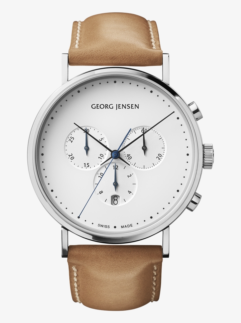 41 Mm, Chronograph, White Dial, Tan Leather Strap, transparent png