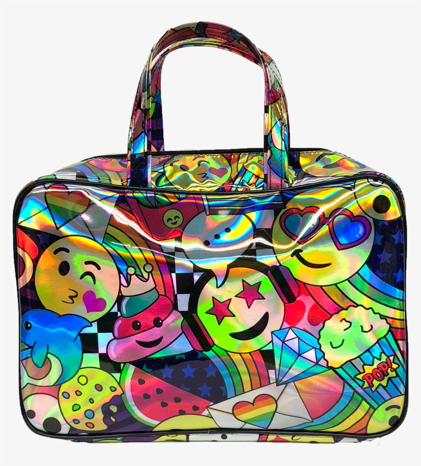 Emoji Party Holographic Large Cosmetic Bag, transparent png