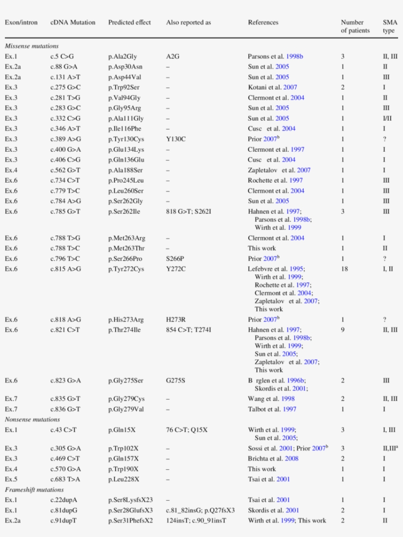 Pathogenic Mutations Reported In The Smn1 Gene, transparent png