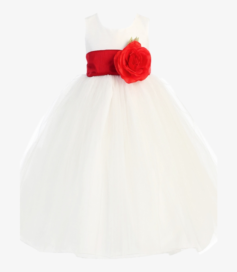 White Tulle & Poly Silk Blossom Flower Girls Dress, transparent png