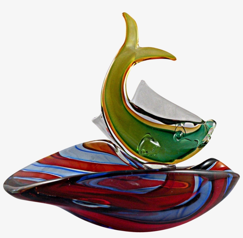 Colorful Murano Fish Bowl With Red And Blue Stripes, transparent png