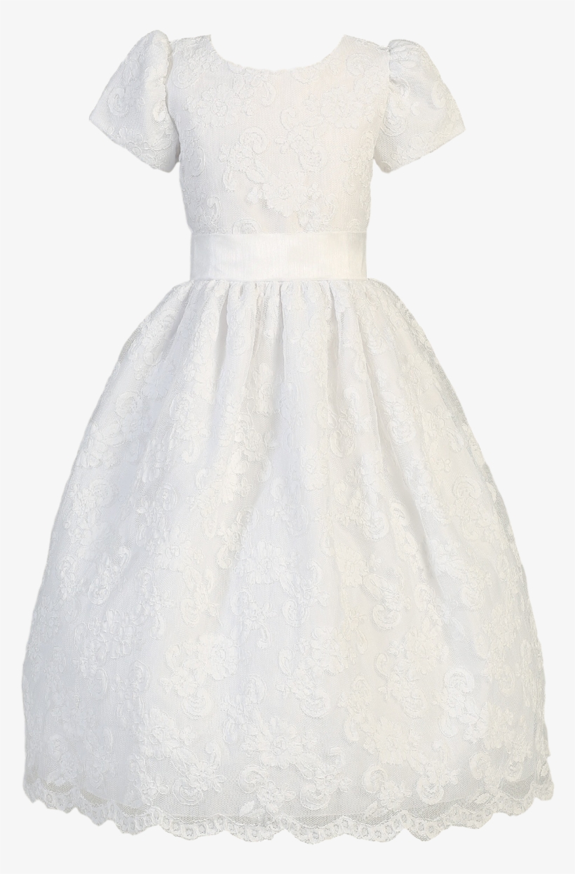 Floral Lace Overlay Satin White First Holy Communion, transparent png