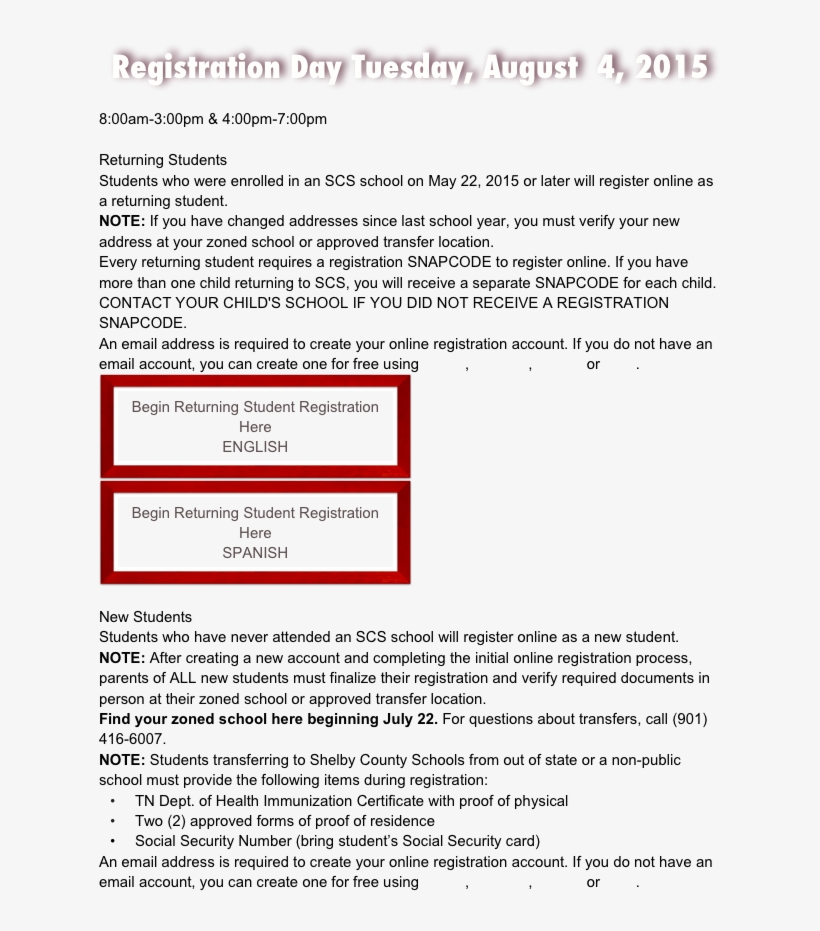 Registration Day Tuesday, August 4, 2015, transparent png