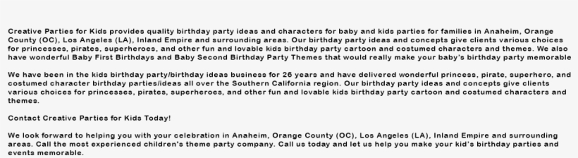 Creative Parties For Kids Provides Quality Birthday, transparent png