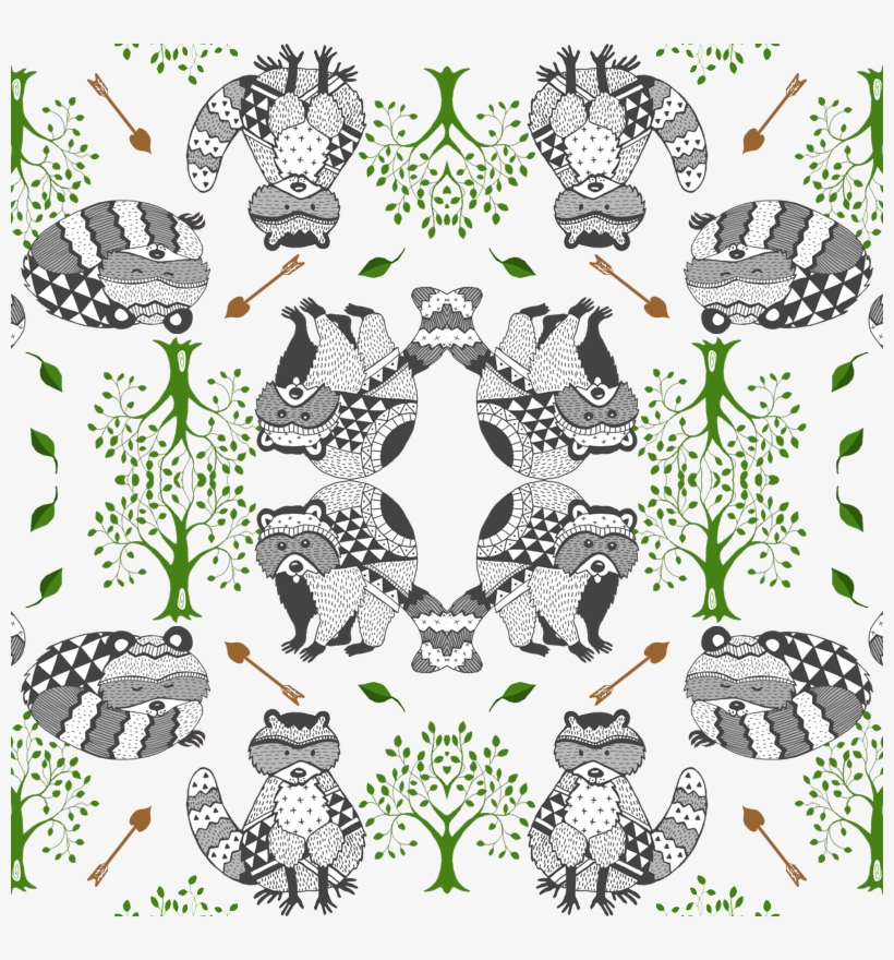Raccoon Tree Arrow Tribal Geometric Grey Green Brown, transparent png