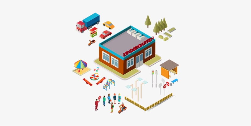 Icons Of The Kindergarten Building, Playground Equipment, - Детский Сад Здание Вектор, transparent png