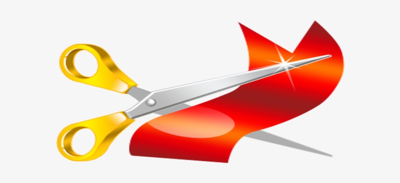 Red Tape Cut With Yellow Scissors - Scissors Cutting Ribbon Png, transparent png