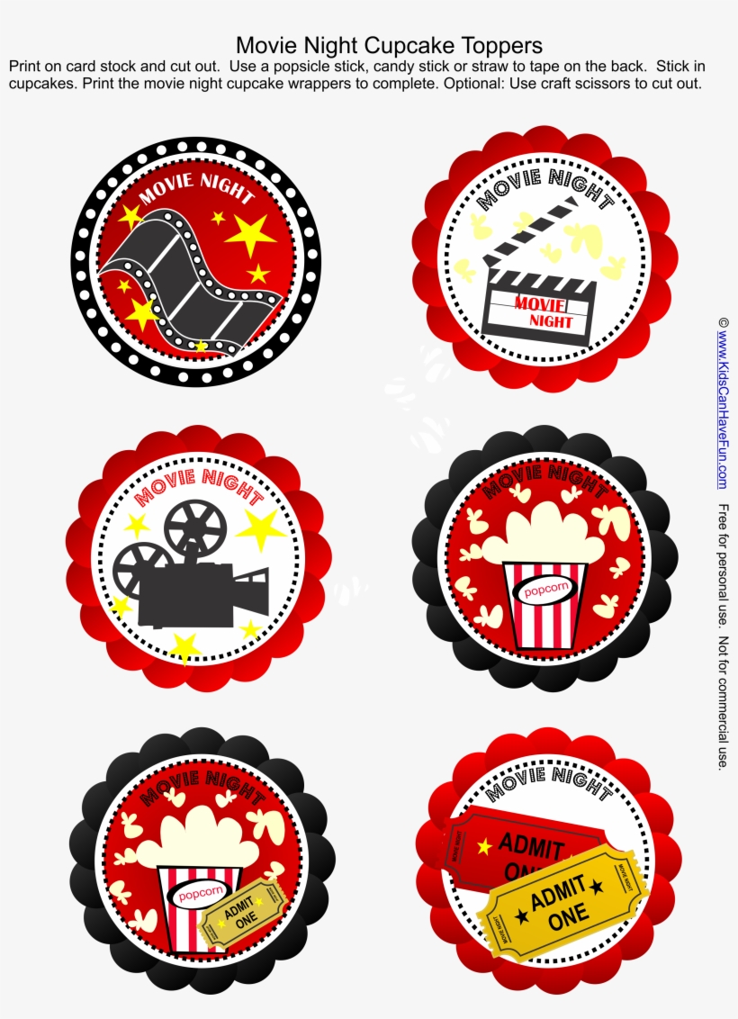 Free Movie Night Party Cupcake Toppers Just Add The - Party, transparent png