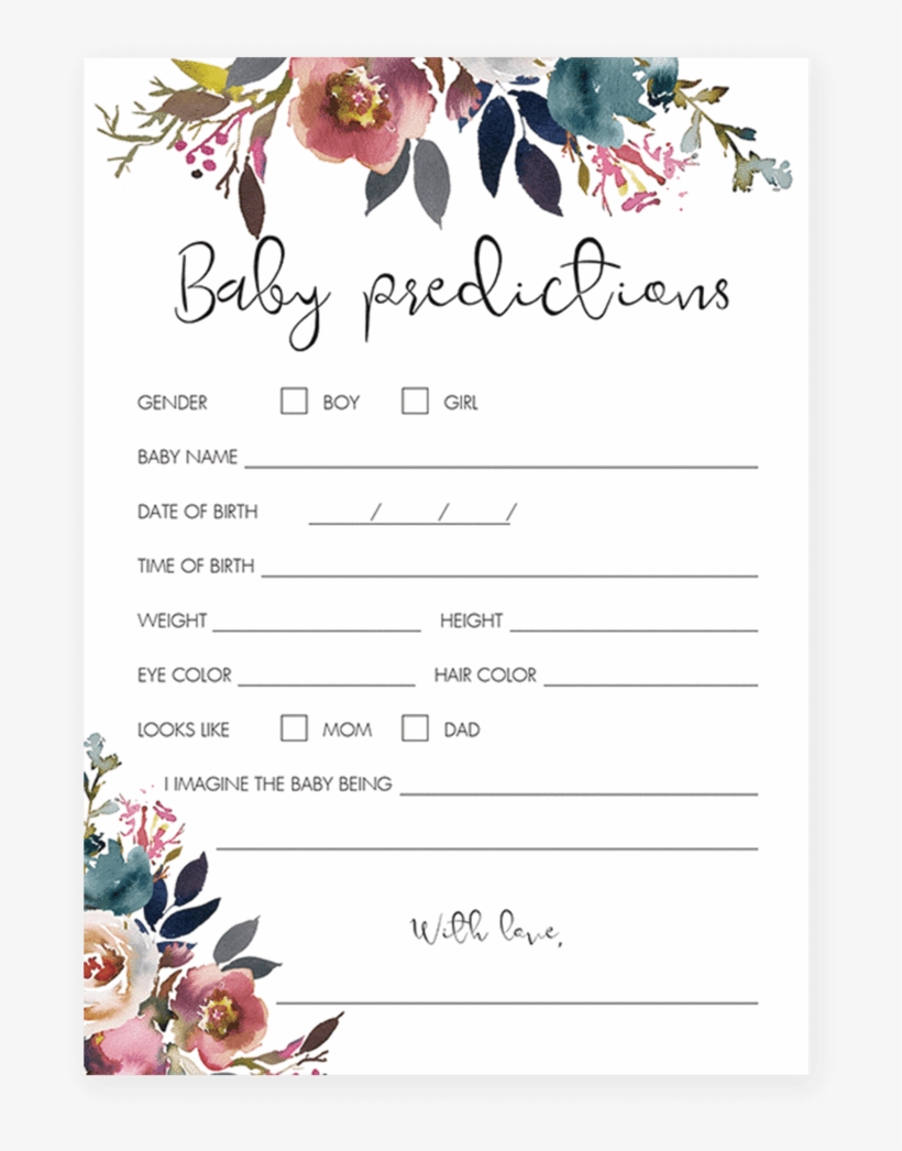 Floral Watercolor Baby Predictions Game Printable By - Printable Baby Prediction Game, transparent png