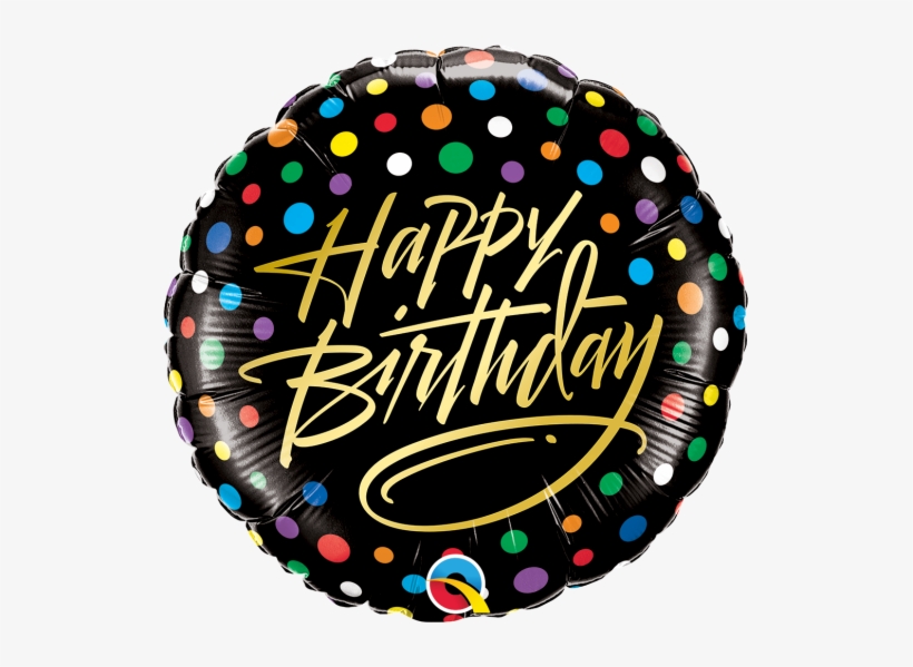 18" Black Round In Gold Wording And Polka Dot Foil - Birthday Balloons, transparent png