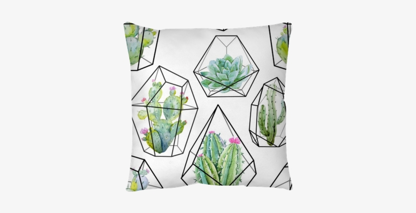 Watercolor Vector Cactus Pattern Floor Pillow • Pixers® - Succulent Garden Watercolor Terrarium, transparent png