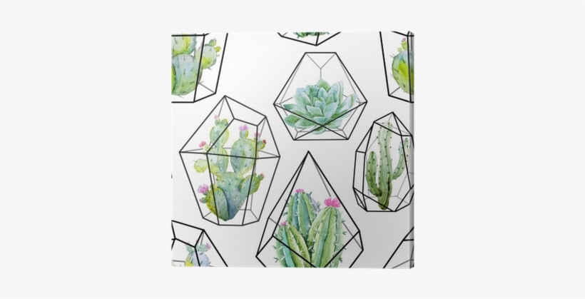 Watercolor Vector Cactus Pattern Canvas Print • Pixers® - Cactus Pattern, transparent png