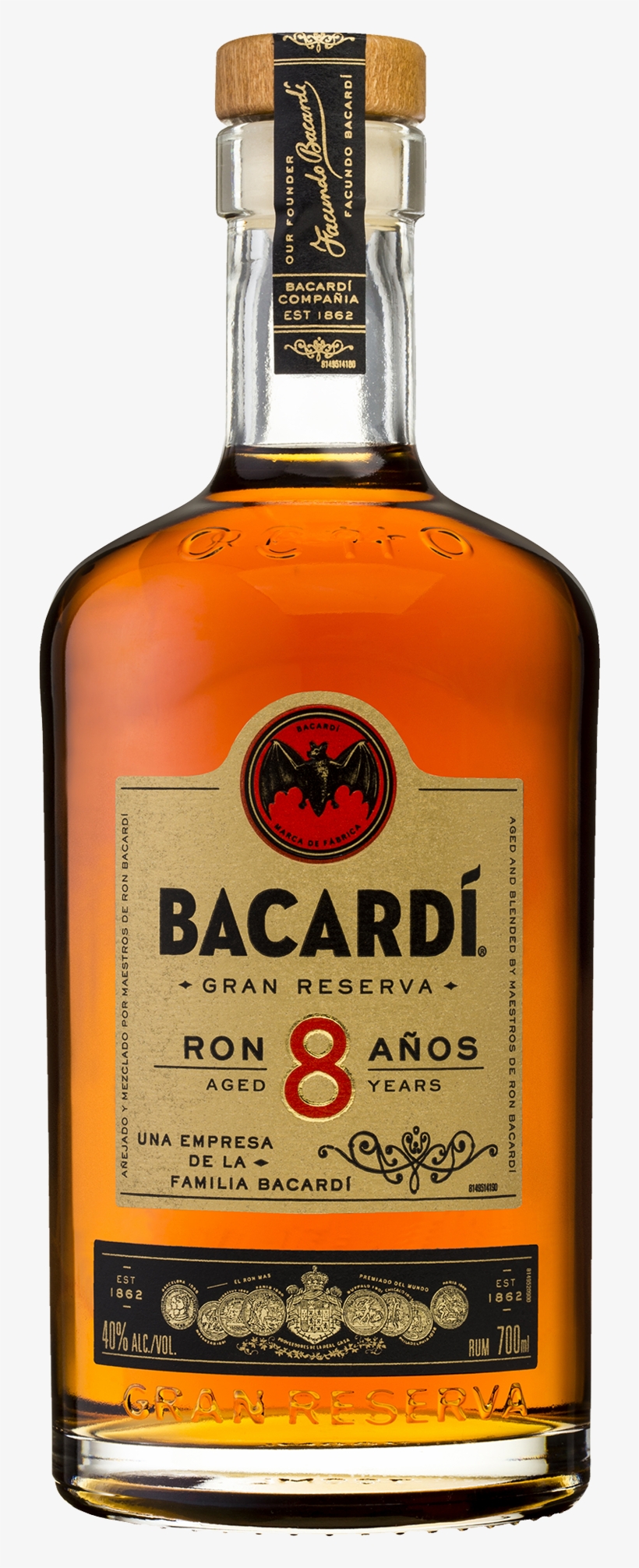Bacardi Ocho 8 Year Old Rum 700ml, transparent png