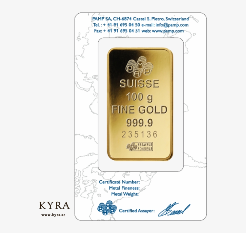 100grams Pamp Suisse Gold Bar, transparent png