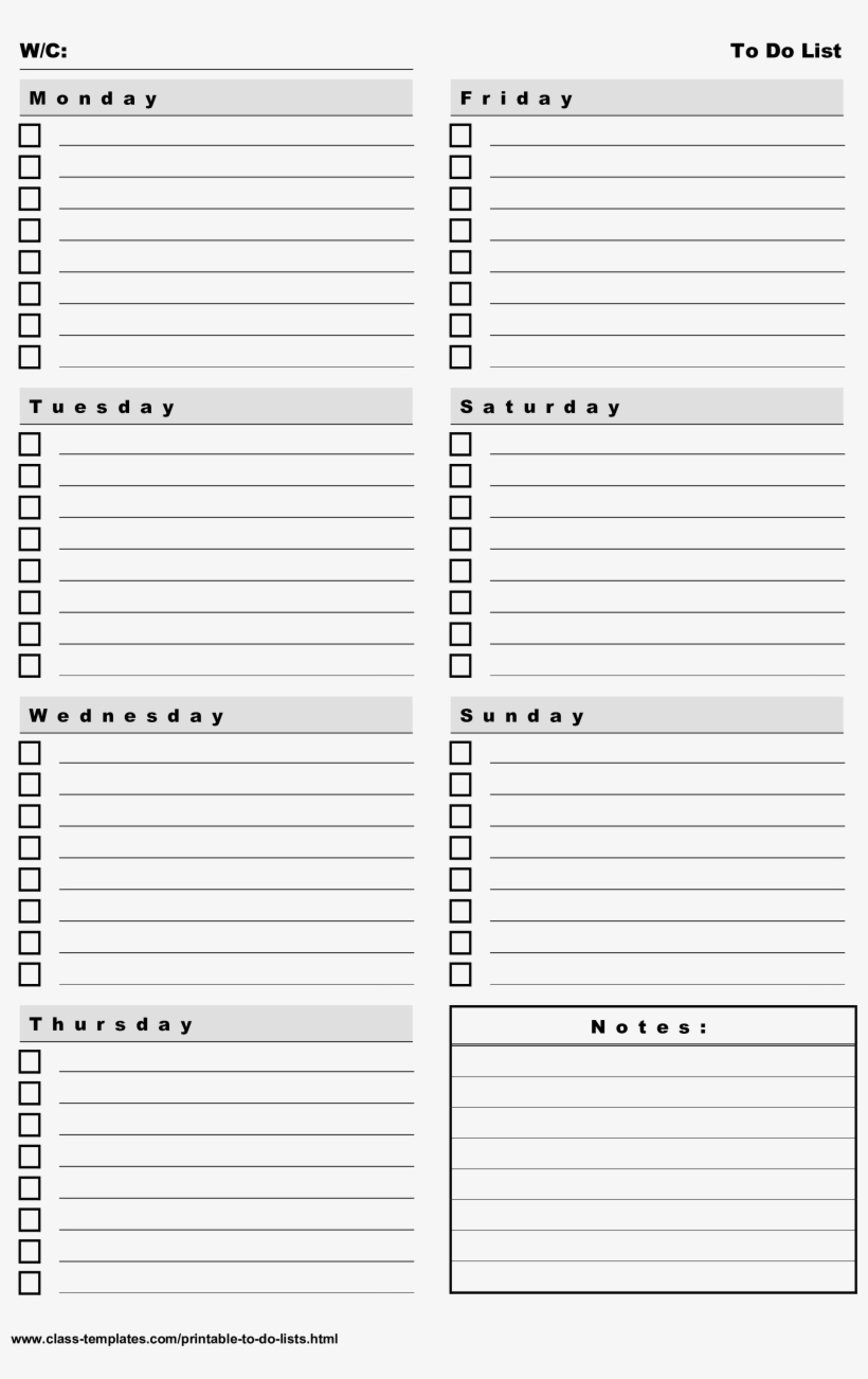 Printable To-do List 7 Days A Week Portrait Main Image - Number, transparent png