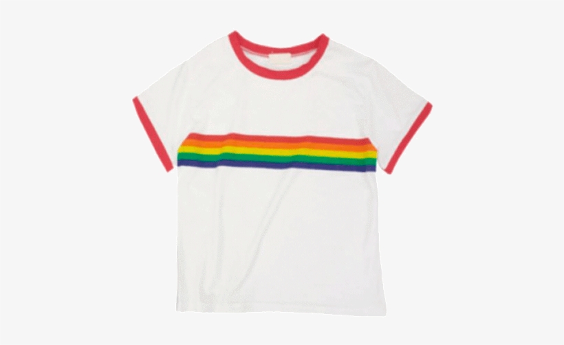 Itgirl Shop Rainbow Print Shortsleeve Tshirt Aesthetic - White Shirt Rainbow Stripe, transparent png
