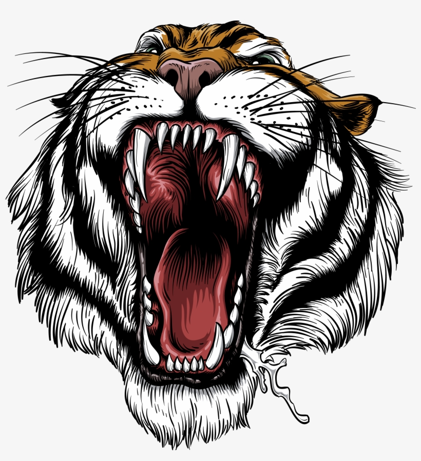 Png Black And White Library Siberian Roar Lion Leopard - Tiger Open Mouth Png, transparent png