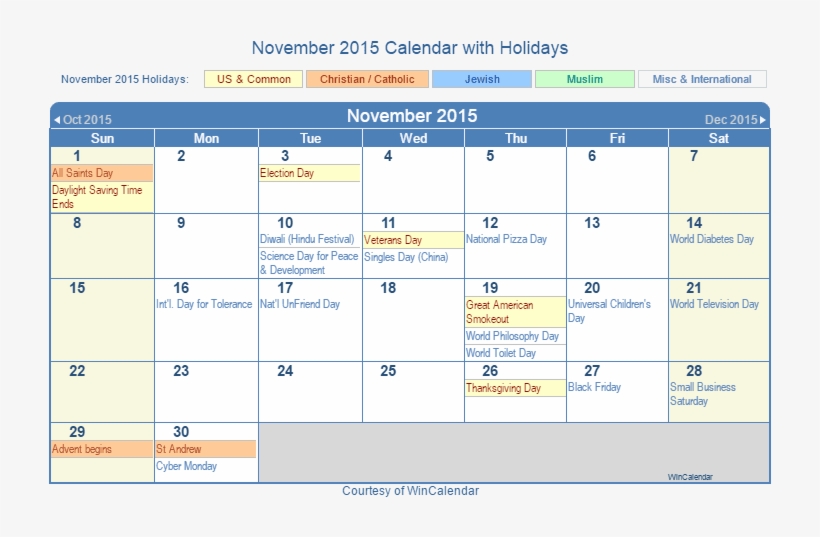 November 2015 Printable Calendar With Us Holidays Including, transparent png