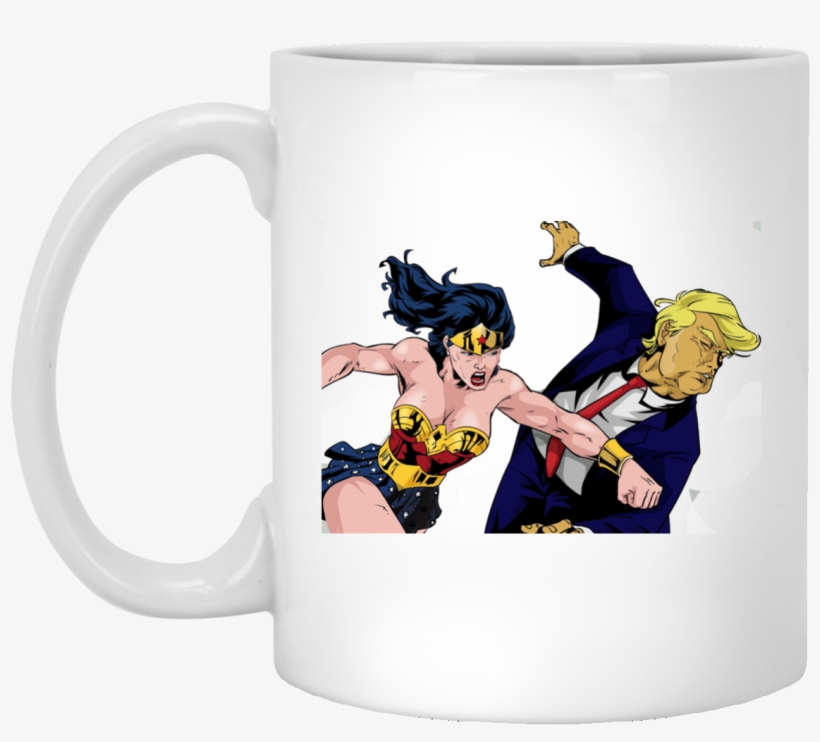 Wonder Woman Punching Trump Mug, Funny Mug, transparent png