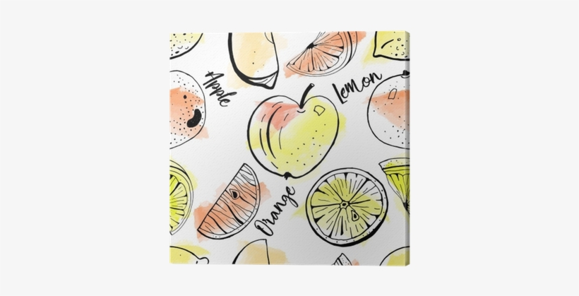 Vector Seamless Pattern Of Hand Drawn Apple, Orange, - Watercolor Painting, transparent png