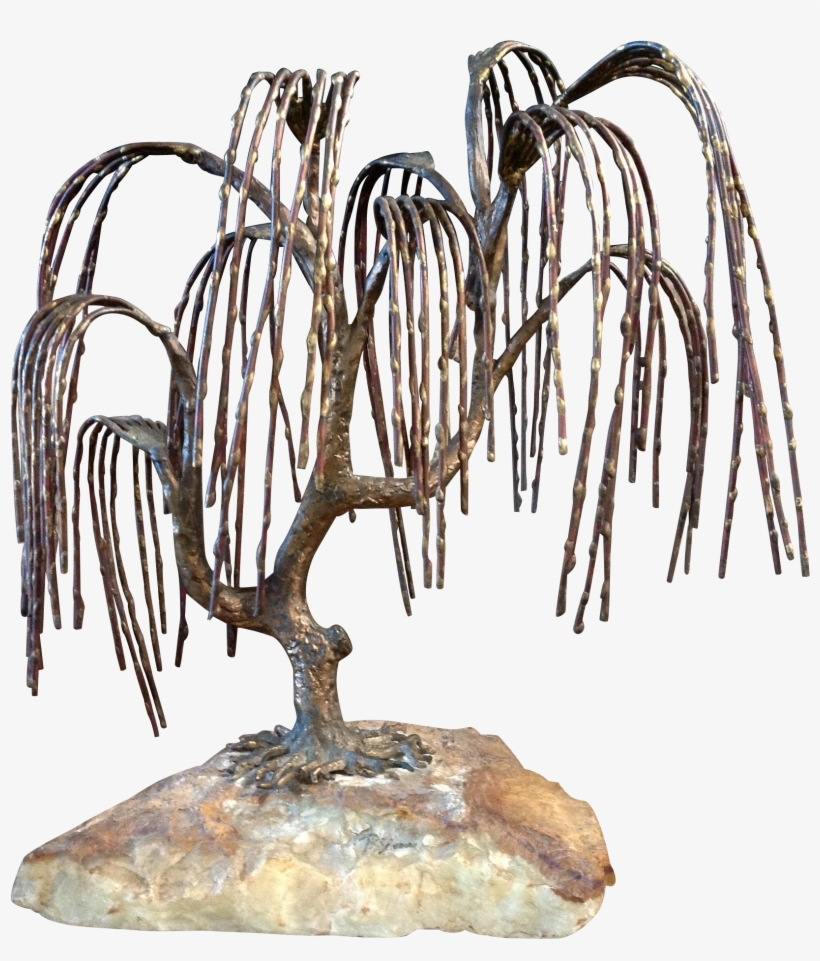 Bijan Bronze Brutalist Sculpture Weeping Willow Tree - Mid-century Modern, transparent png