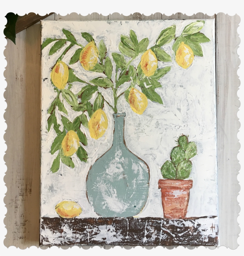 Lemon Branchacrylic On Canvas11×14 Inches $99 - Flowerpot, transparent png