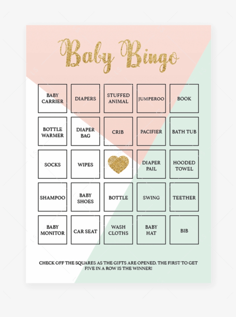 Pink And Mint Printable Baby Bingo Cards By Littlesizzle, transparent png