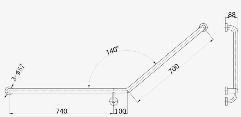 Mobi Grab Rail Left Hand 840mm X 700mm X 140 Degree, transparent png