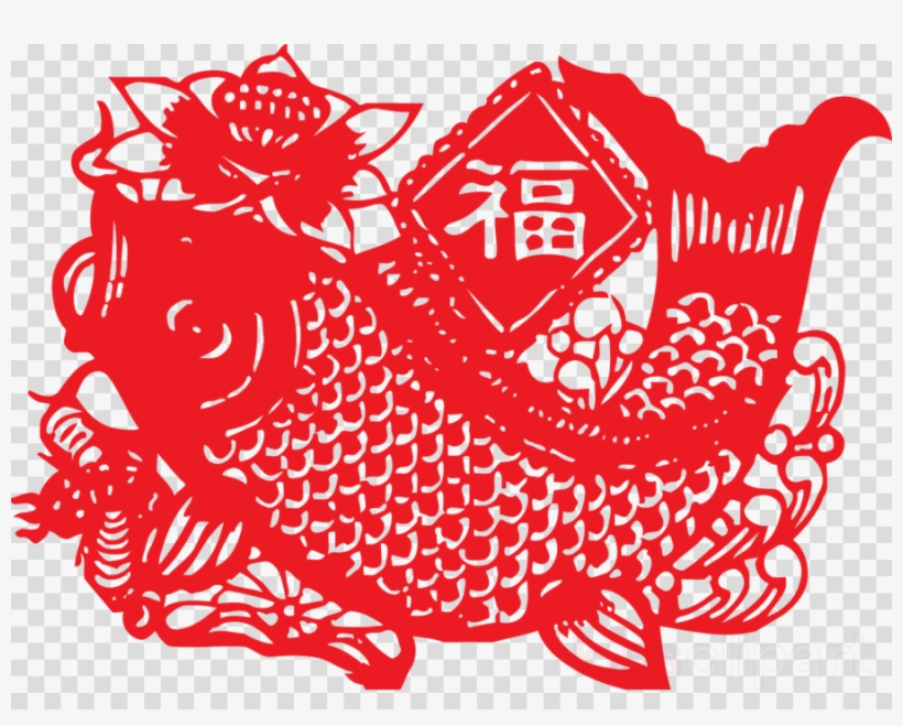 Common Carp Papercutting Chinese New Year, transparent png