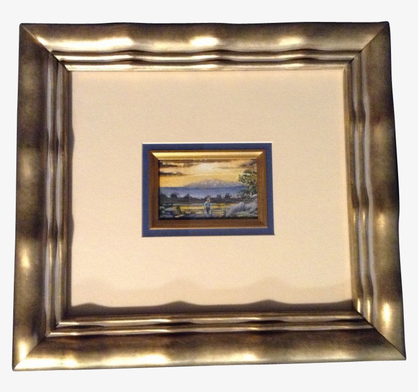 Postage Stamp Painting, Man Walking Toward The Mountains, - Picture Frame, transparent png