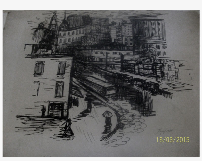 Seymour Fogel American Modernist Watercolor Street - New York City, transparent png