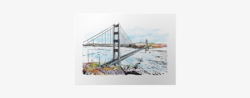 Watercolor Splash With Sketch Of Golden Gate, San Francisco, - Golden Gate Water Color, transparent png