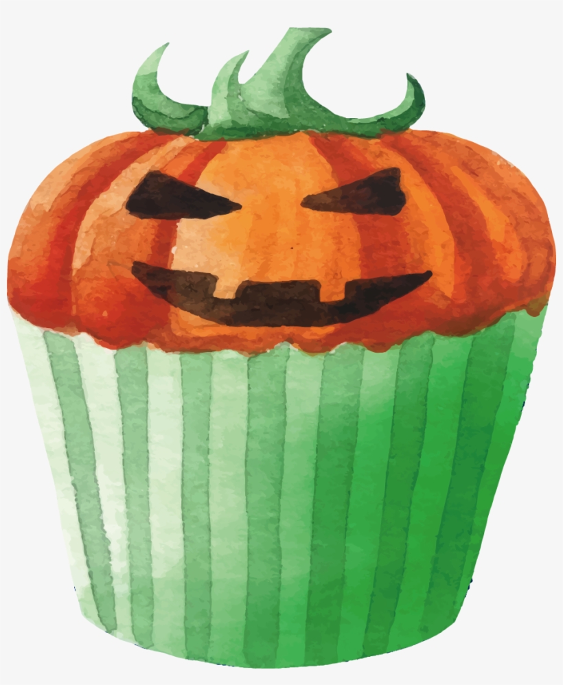 Drawing Halloween Watercolor - Halloween Cupcake Psd, transparent png