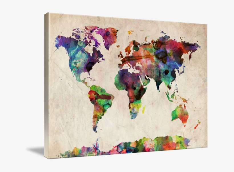 "world Map Urban Watercolor" By Michael Tompsett - World Map Watercolor, transparent png