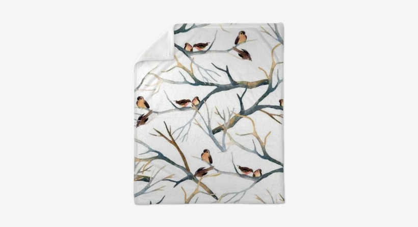 Watercolor Birds On The Tree Branches Plush Blanket - Birds In Branches, transparent png
