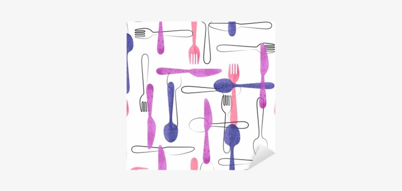 Watercolor Cutlery Seamless Pattern In Pink And Purple - Fondos Con Cucharas Tenedores Y Cuchillos, transparent png