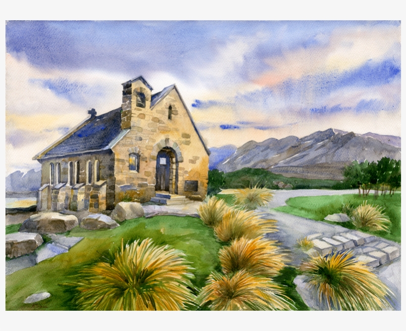 Church Of The Good Shepherd Original - Lake Tekapo Water Colour, transparent png