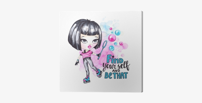 Watercolor Card Roller Girl With Bubbles - Watercolor Painting, transparent png