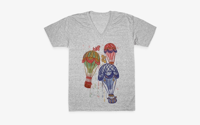 Watercolor Balloon Trip V-neck Tee Shirt - T Shirt Design For Baking, transparent png