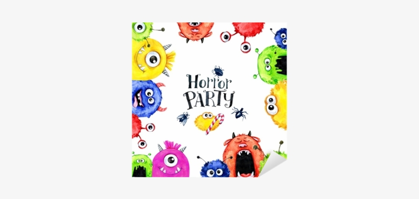 Hand Drawn Square Frame With Watercolor Funny Monster - Watercolor Horor Party, transparent png